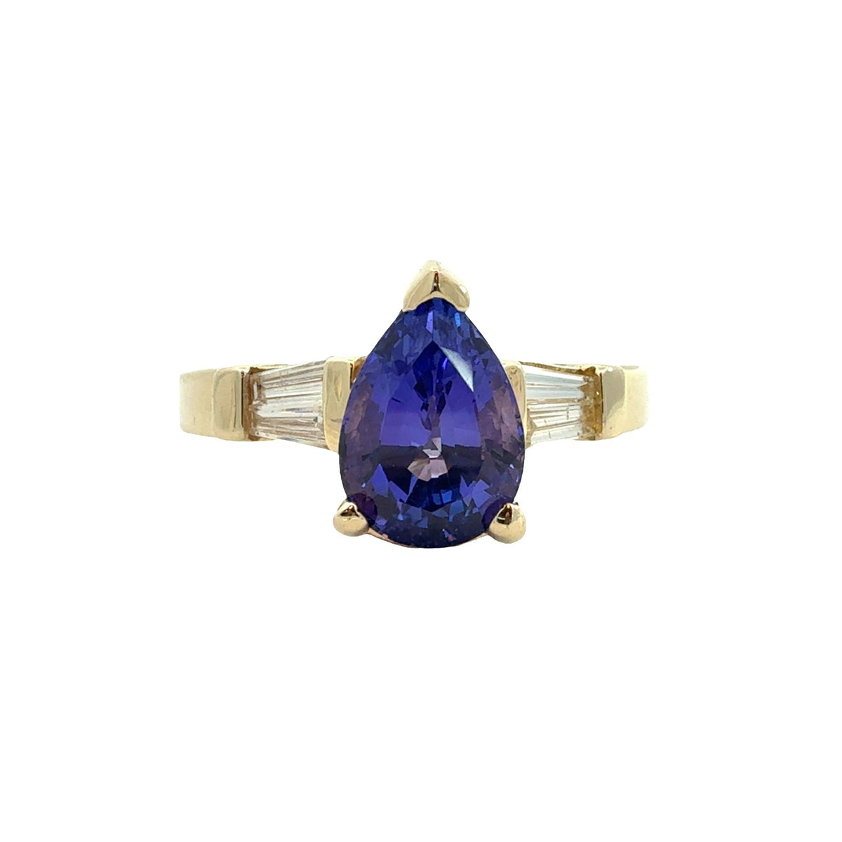 14k Yellow Gold Ring with 1.83ctw Pear Tanzanite and 0.24ctw Diamonds Size 6.50