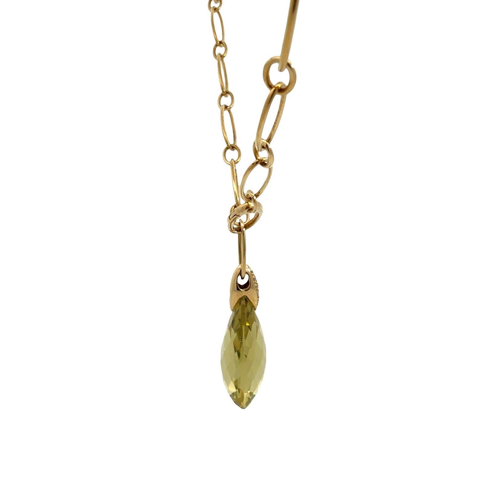 18k Yellow Gold Lemon Quartz 0.13cttw Diamond Paperclip Chain Pendant Necklace2