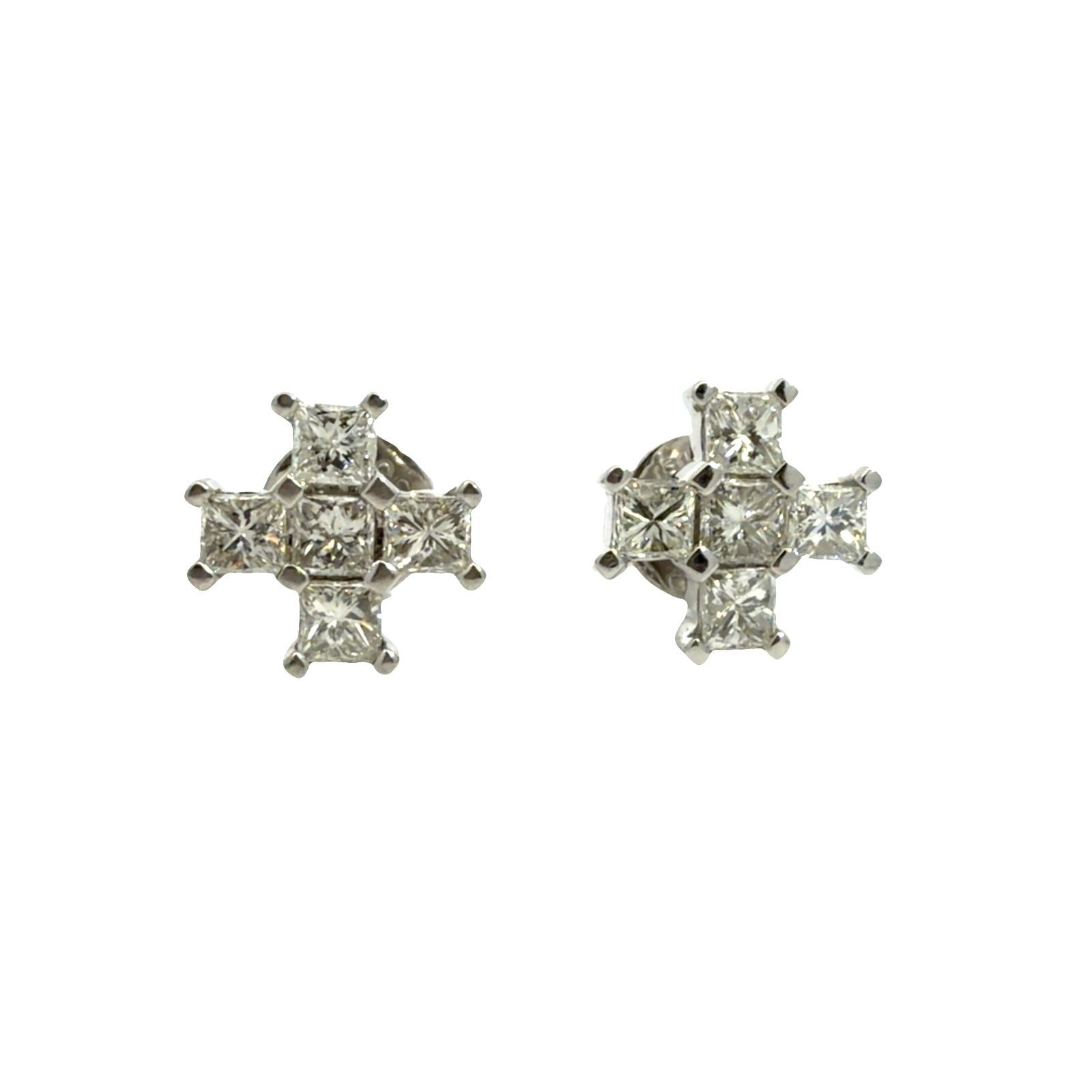 18k White Gold 0.80ctw Princess Cut Diamond Cross Earrings0