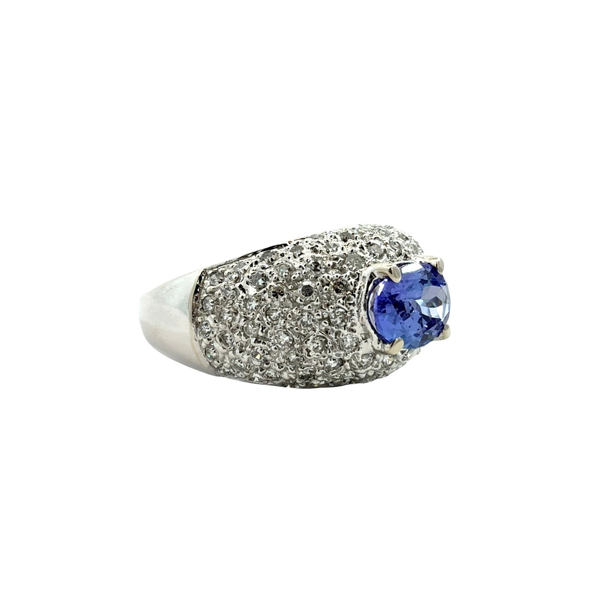 14k White Gold 0.96tcw Tanzanite and 0.47cttw Pave Diamond Dome Cocktail Ring1