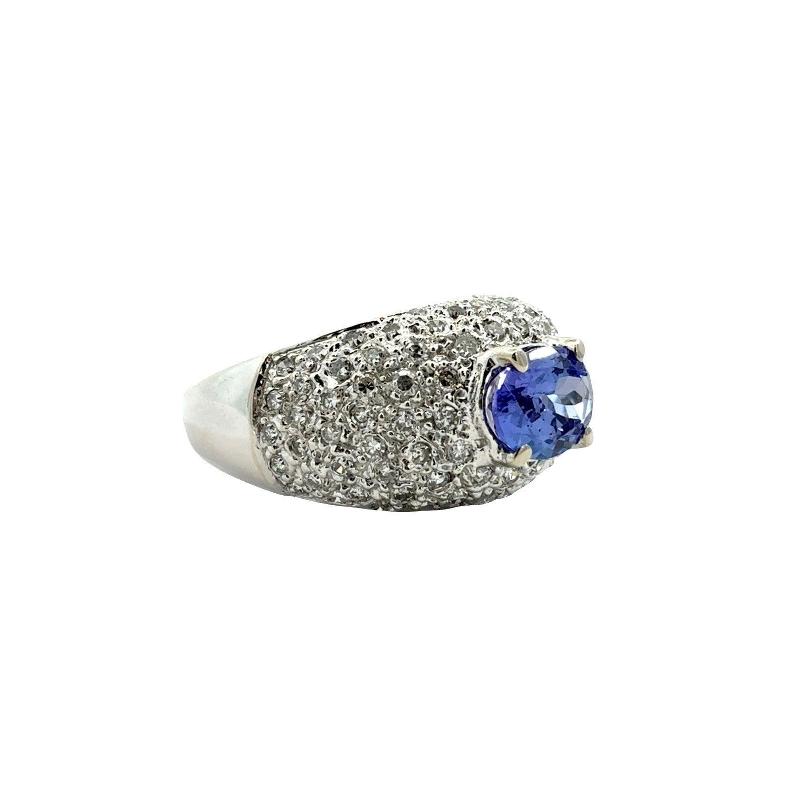 14k White Gold 0.96tcw Tanzanite and 0.47cttw Pave Diamond Dome Cocktail Ring1