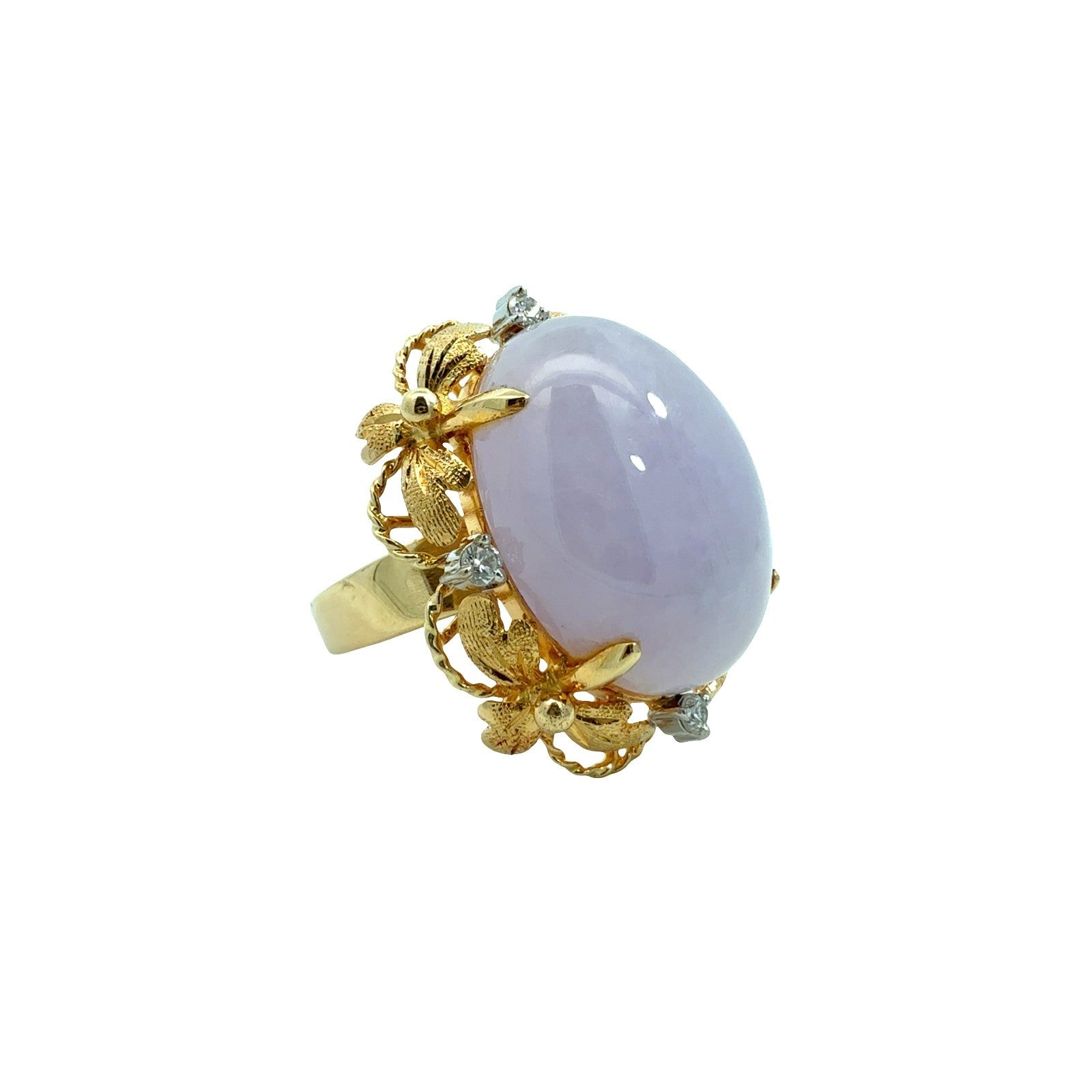 Vintage 14k Yellow Gold 5.82tcw Lavender Jade and 0.12cttw Diamond Cocktail Ring0