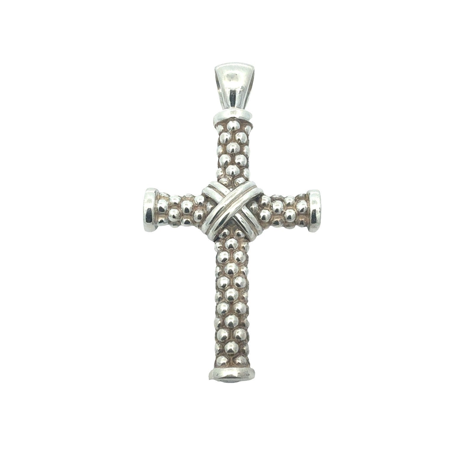 Lagos Sterling Silver Caviar Beaded Cross Pendant0