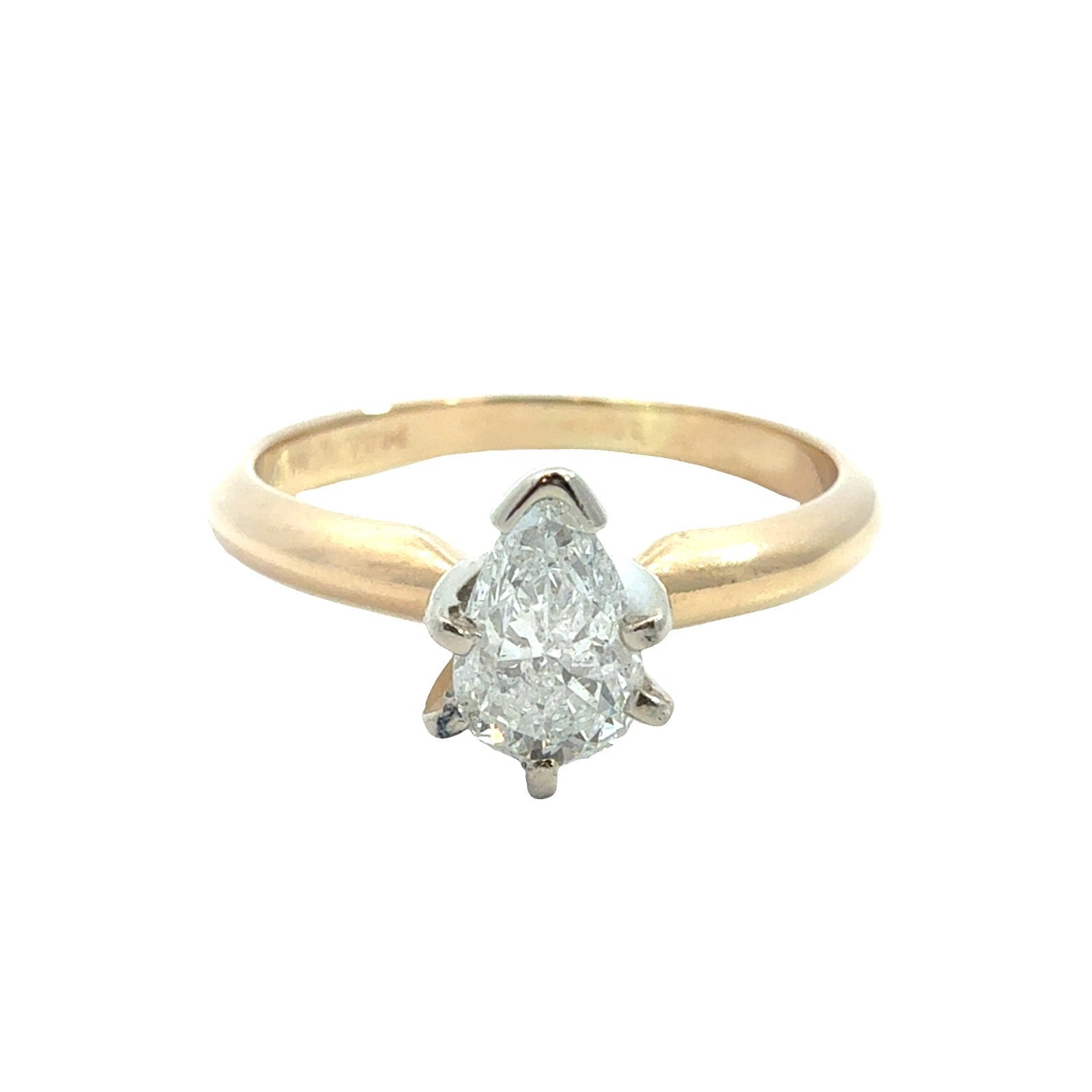 14k Multi-Tone Gold 0.36ctw Pear Cut Solitaire Diamond Engagement Ring Size 5.250