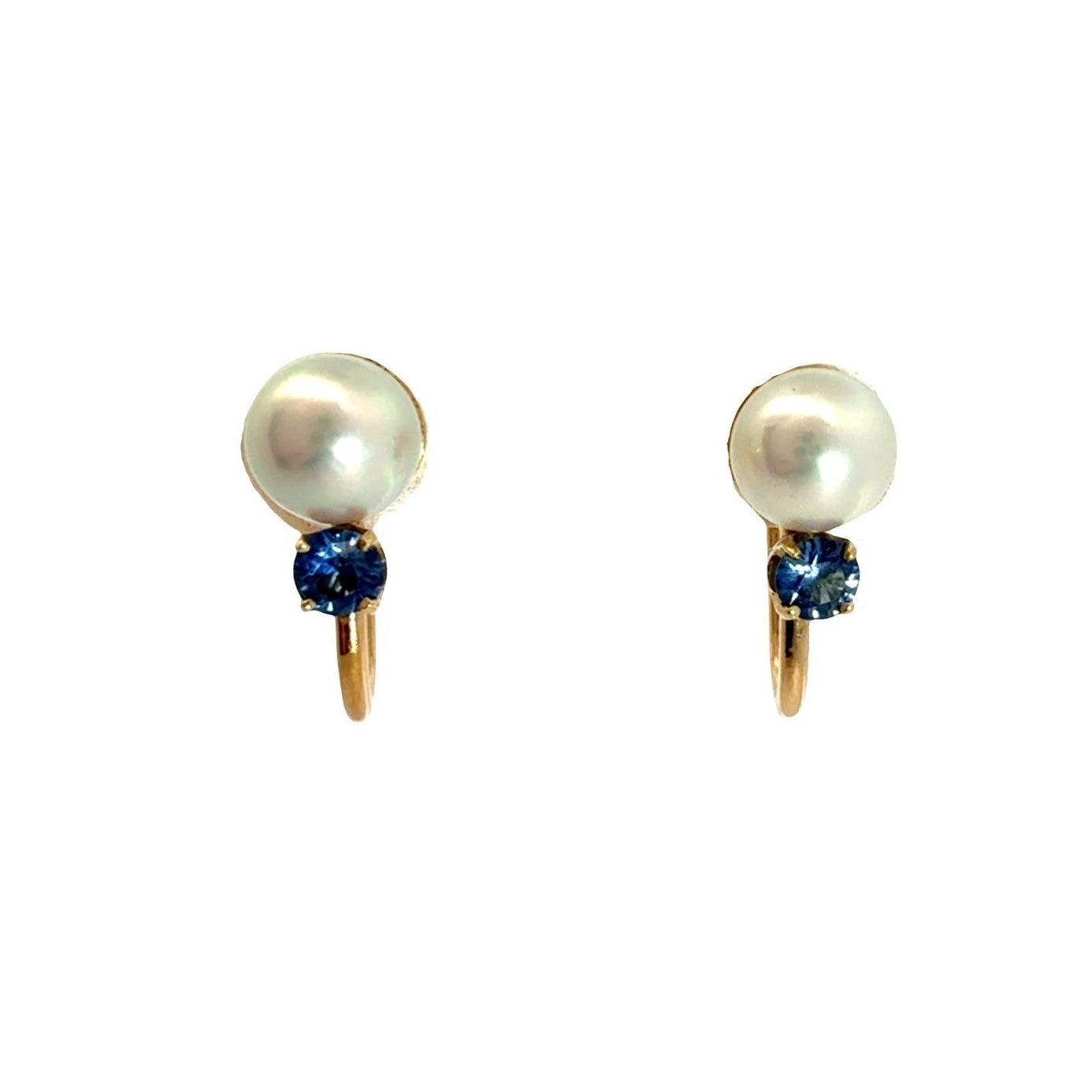 14k Yellow Gold Pearl and 0.24cttw Sapphire Screwback Clip-On Earrings0