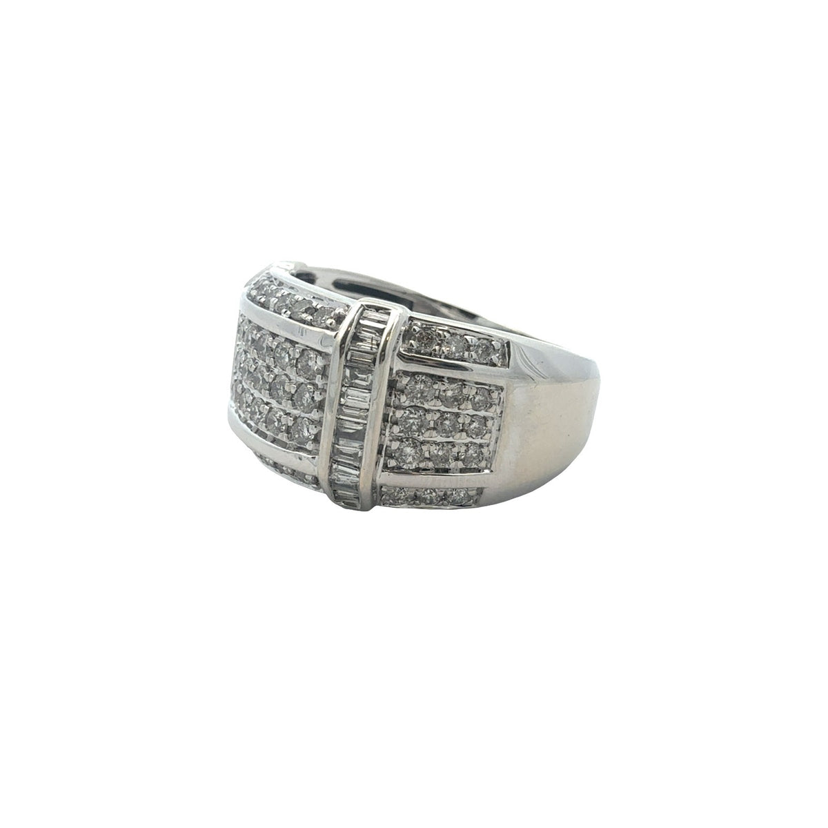 10k White Gold Round & Baguette 1.56cttw Diamond Wide Band Ring1