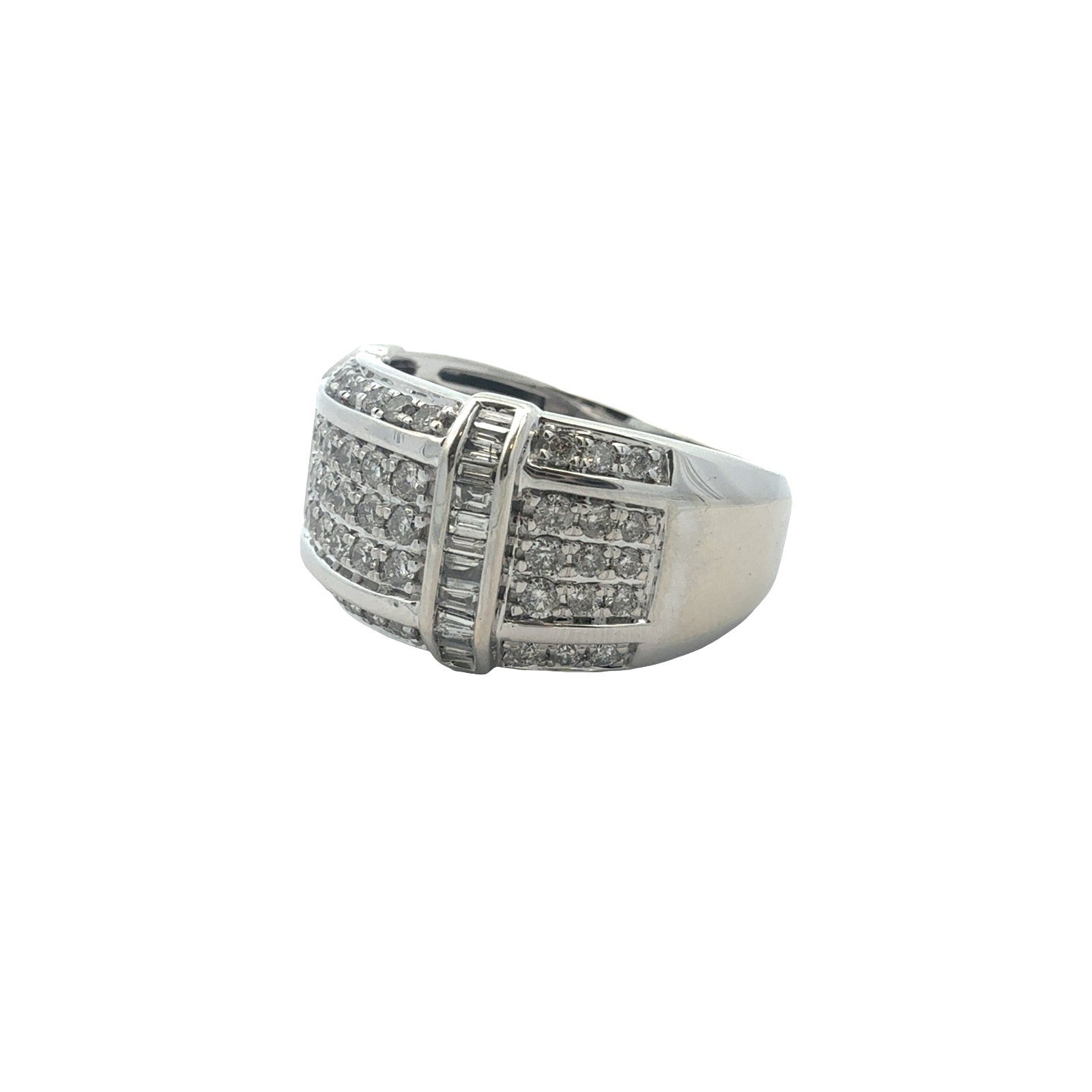 10k White Gold Round & Baguette 1.56cttw Diamond Wide Band Ring0