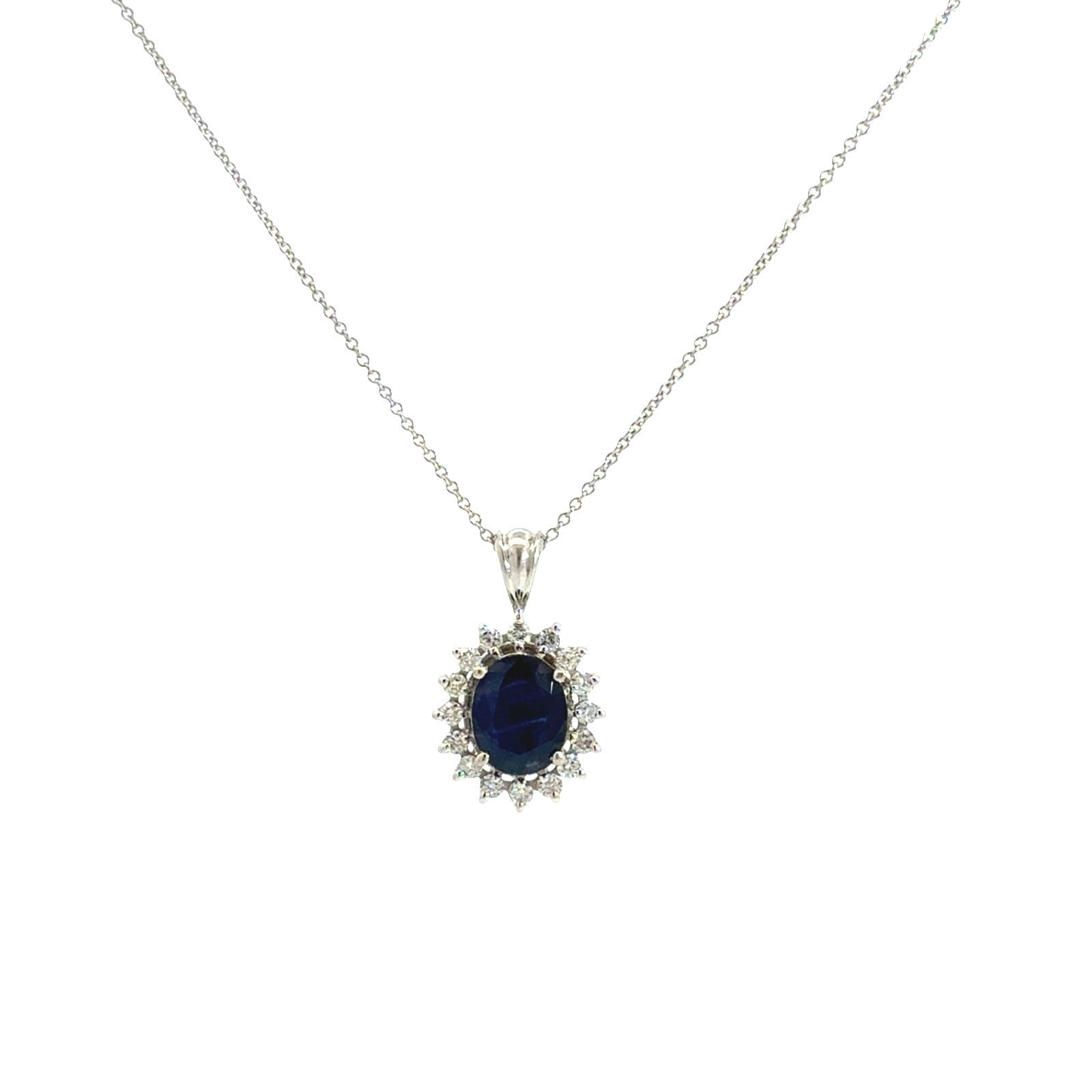 Effy 14k White Gold 1.88tcw Sapphire & 0.44cttw Diamond Halo Pendant & Necklace0