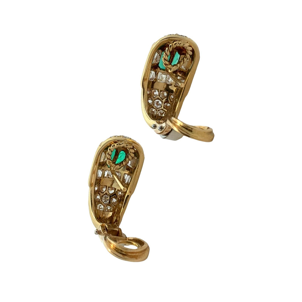 18k Yellow Gold 1.58cttw Emerald and 2.75cttw Diamond Domed Earrings5