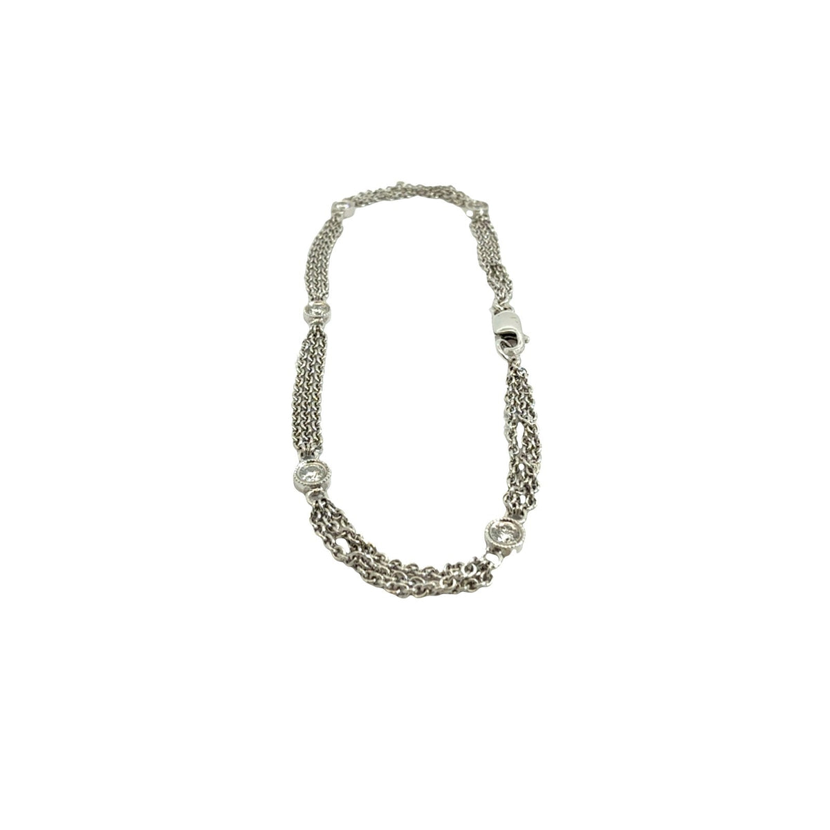 18k White Gold Multi-Strand 0.23cttw Diamond Station Chain Bracelet 7"3