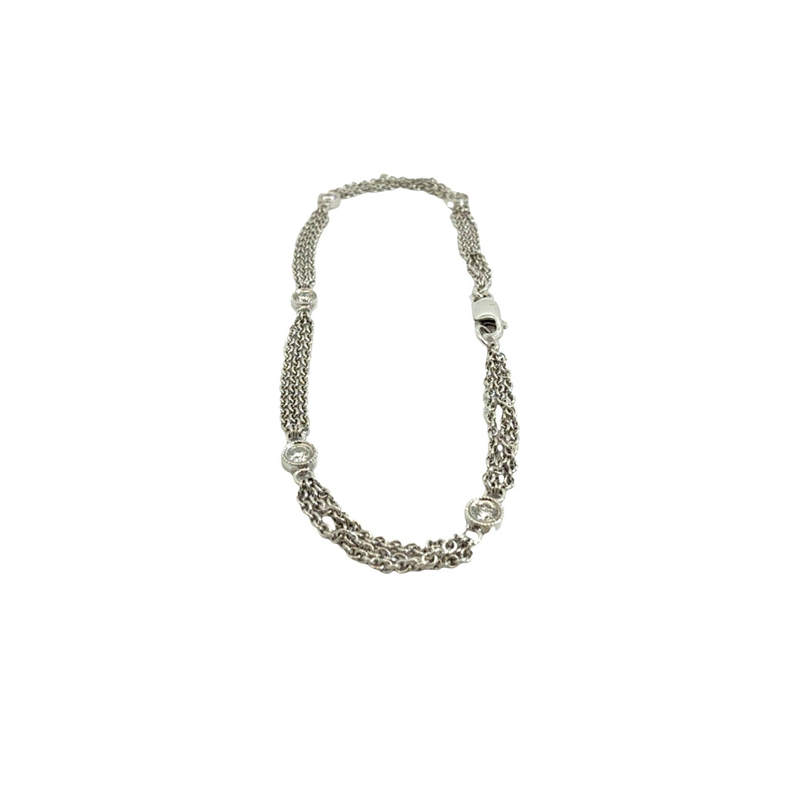18k White Gold Multi-Strand 0.23cttw Diamond Station Chain Bracelet 7"3