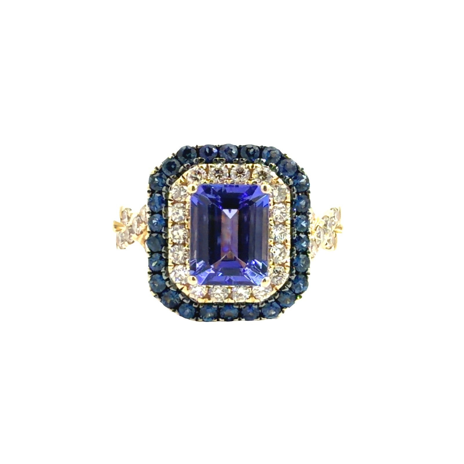 Le Vian 14k Yellow Gold Sapphire Diamond & 1.58tcw Emerald Cut Tanzanite Ring0