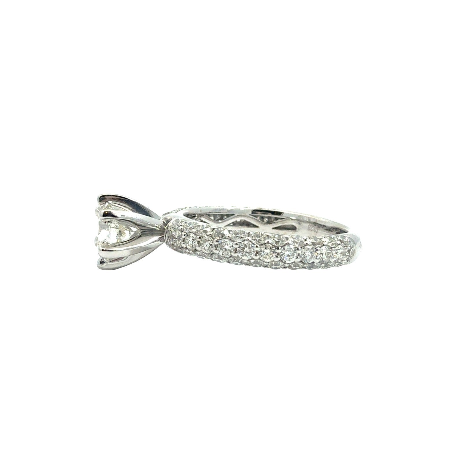 14k White Gold 1.99cttw(0.71tcw) Round Diamond Pavé Band Engagement Ring2