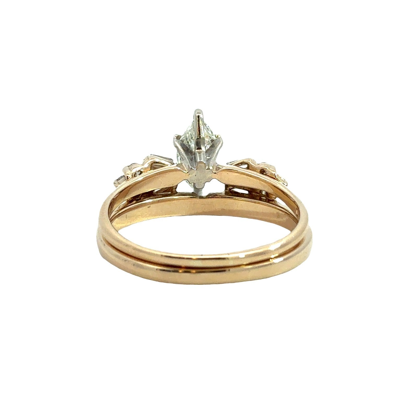 Vintage 14k YG 0.54ctw Marquise Diamond Engagement Ring & 0.28ctw Enhancer Band4
