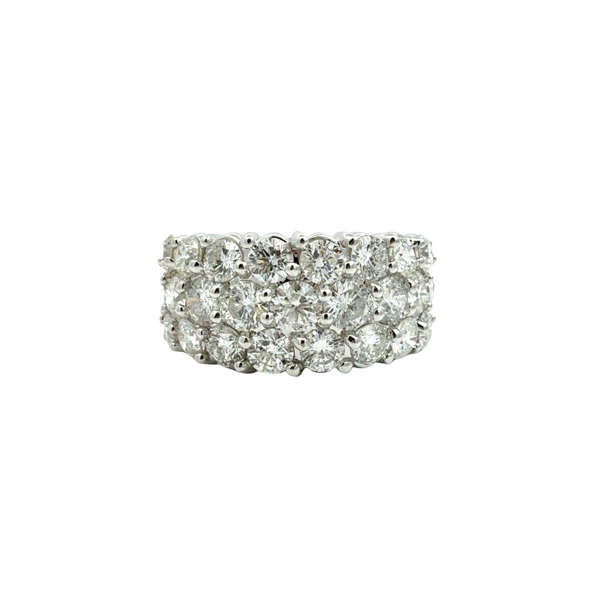 14k White Gold Three-Row 3.84cttw Diamond Band Ring Size 8.250