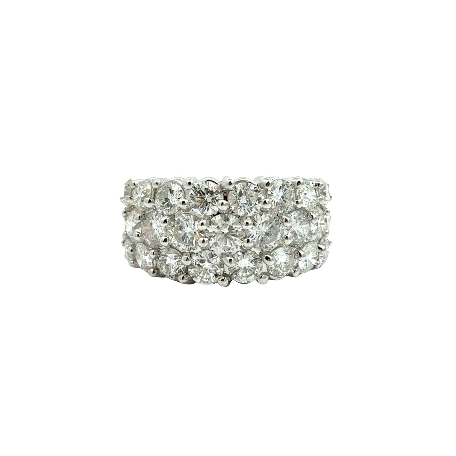 14k White Gold Three-Row 3.84cttw Diamond Band Ring Size 8.250