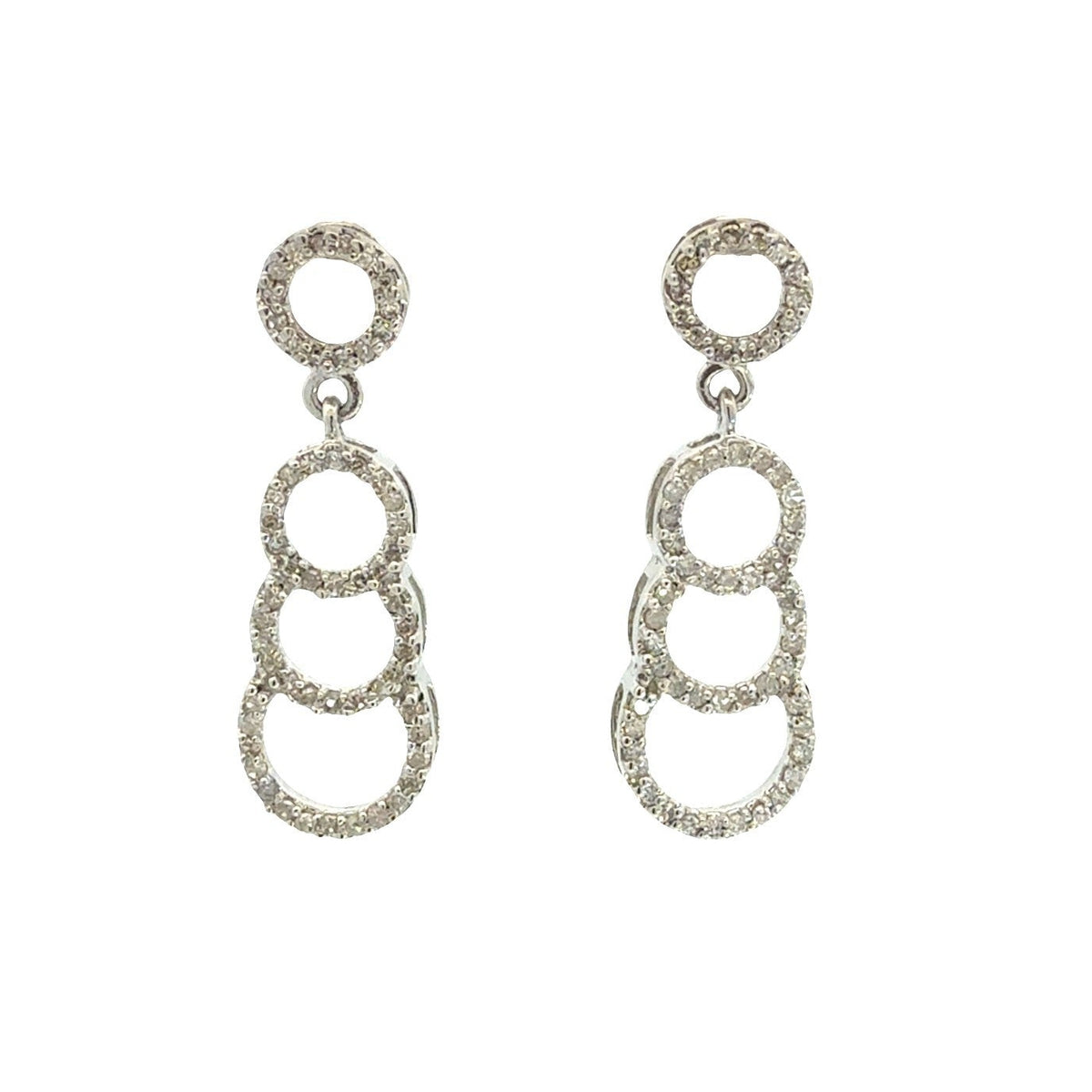 10k White Gold 0.46ctw Diamond Four Circle Dangle Earrings0