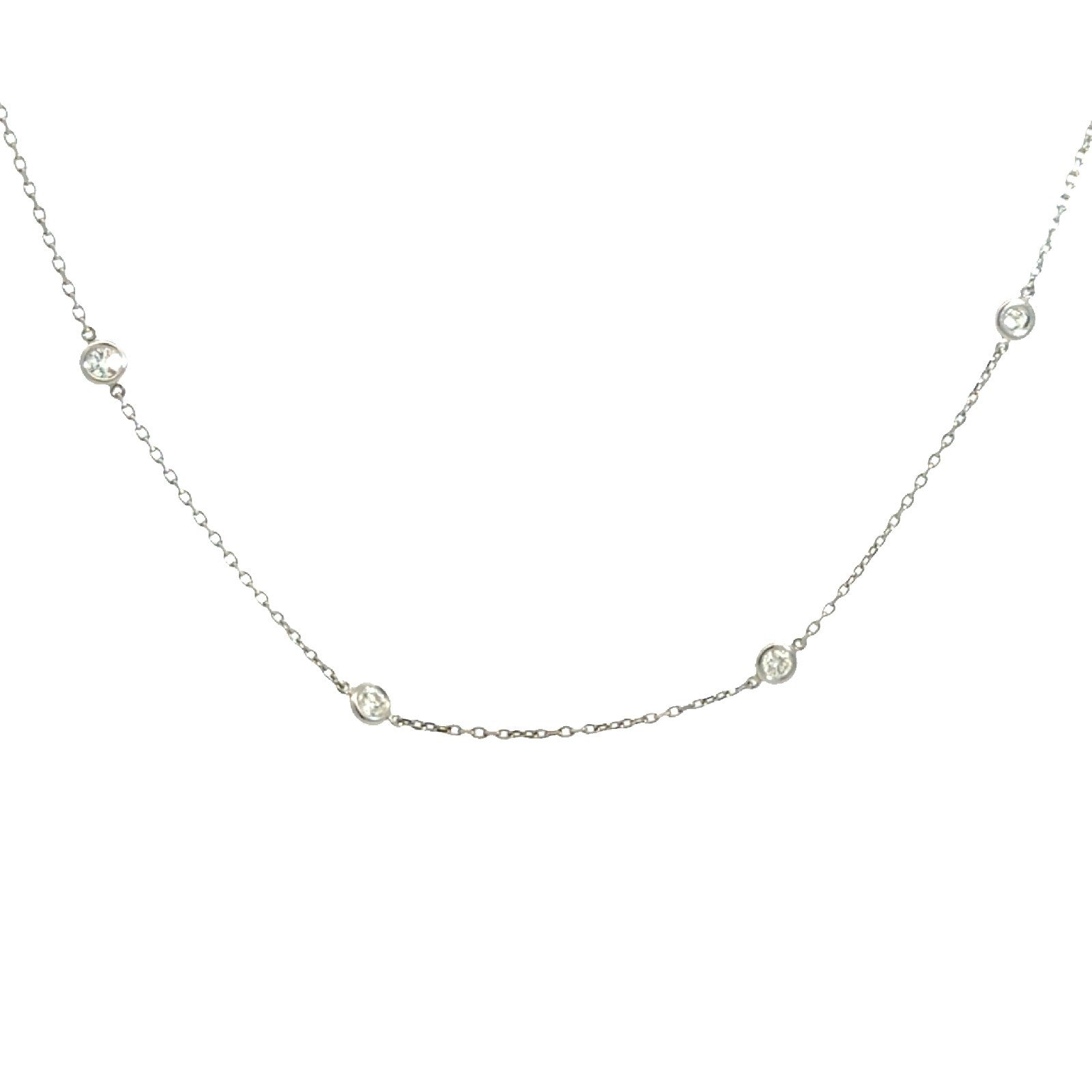Estate 14k White Gold & 1.00cttw Bezel Diamond Station Necklace 18"3