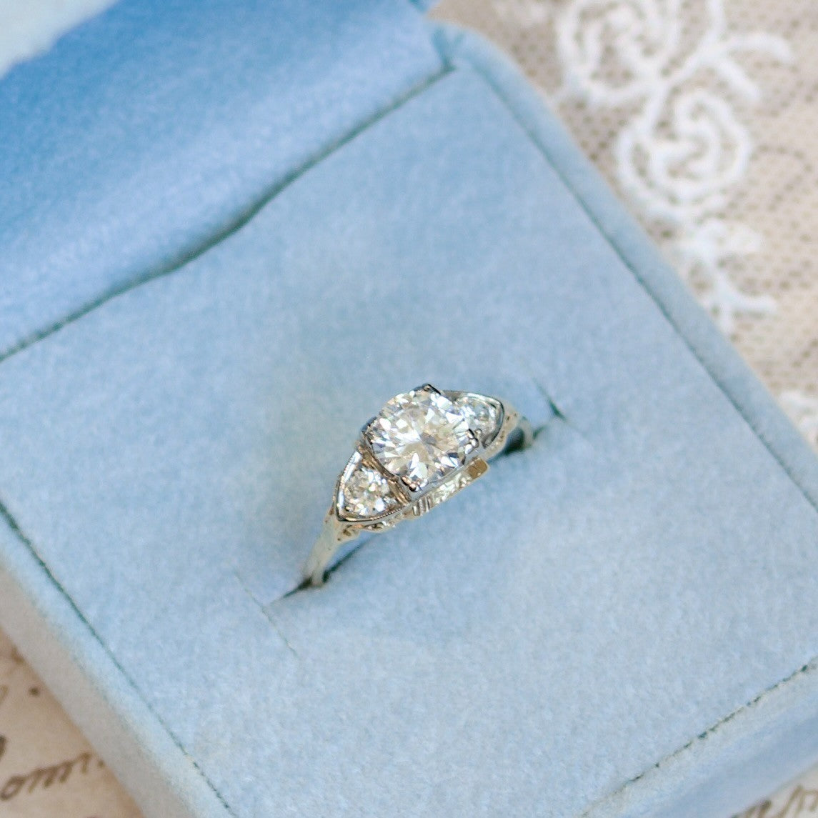 Vintage 14k Two-Tone Gold 1.32cttw Euro-Cut Diamond Three Stone Engagement Ring0