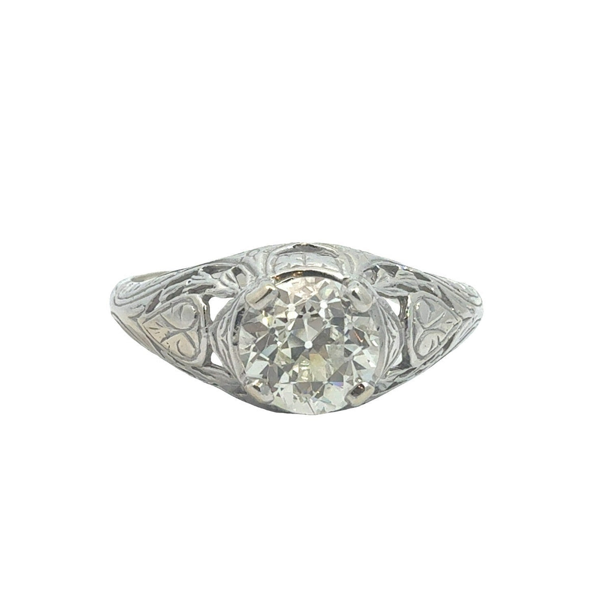 Vintage 14k White Gold Stamped &amp; 0.92ctw Euro Cut Diamond Engagement Ring0