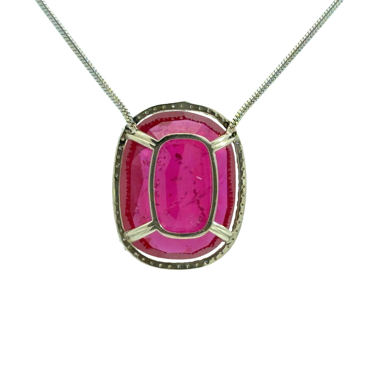 14k White Gold 43.06ctw Ruby and 0.91ctw Diamond Pendant Necklace2