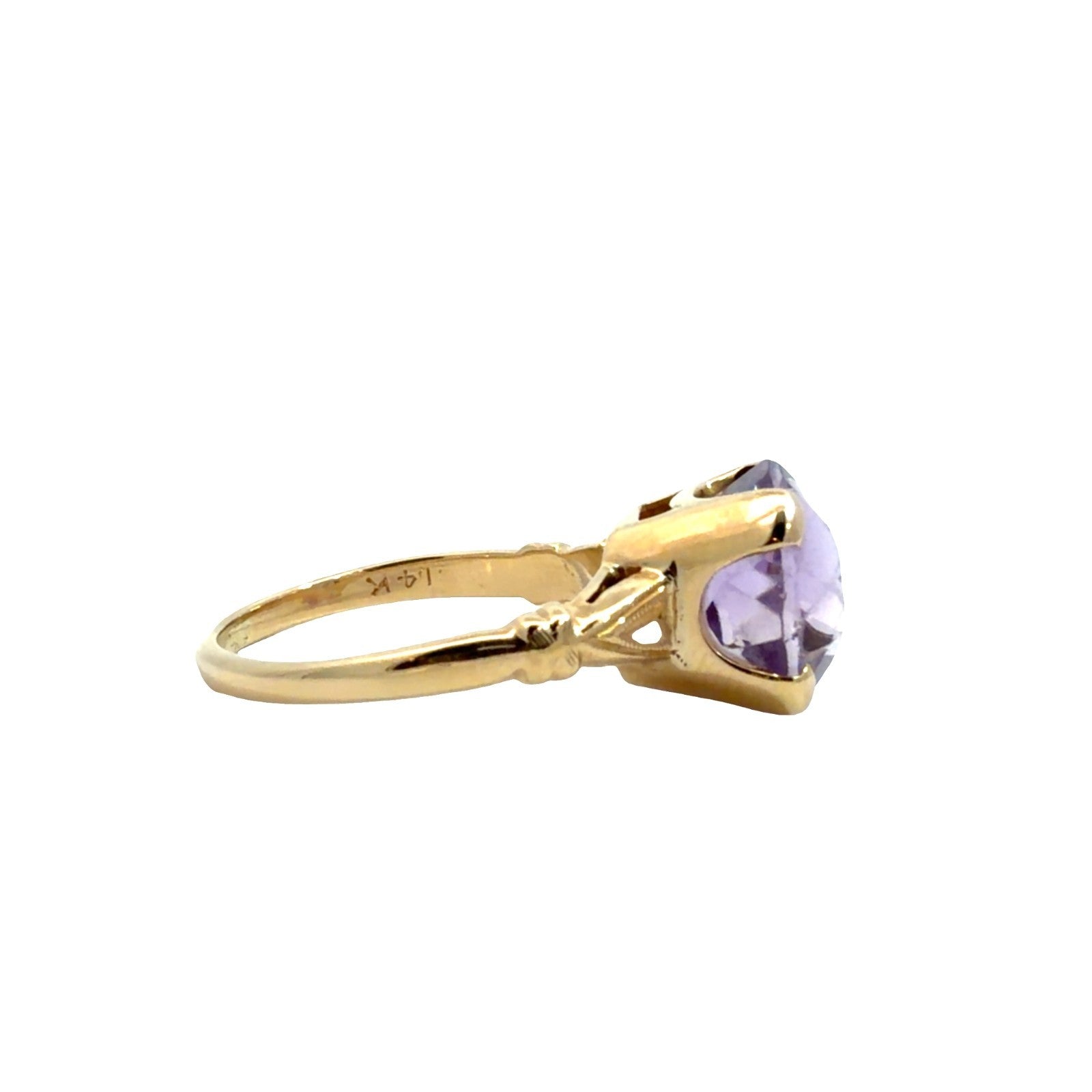 Vintage 14k Yellow Gold Stamped Ring with 3.38ctw Solitaire Amethyst Size 54