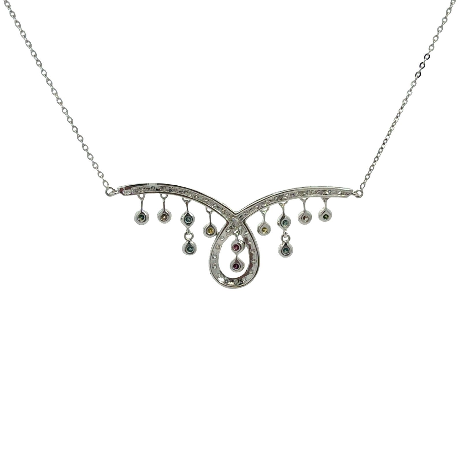 14k White Gold Multi Color 0.83cttw Diamond Fringe Pendant Necklace 3