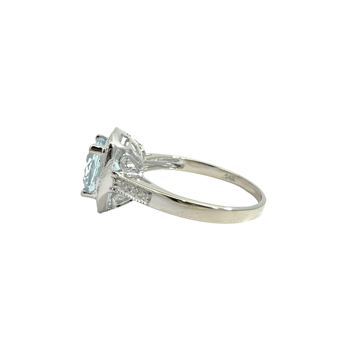 14k White Gold 1.18tcw Aquamarine & 0.06cttw Diamond Halo Ring Size 63