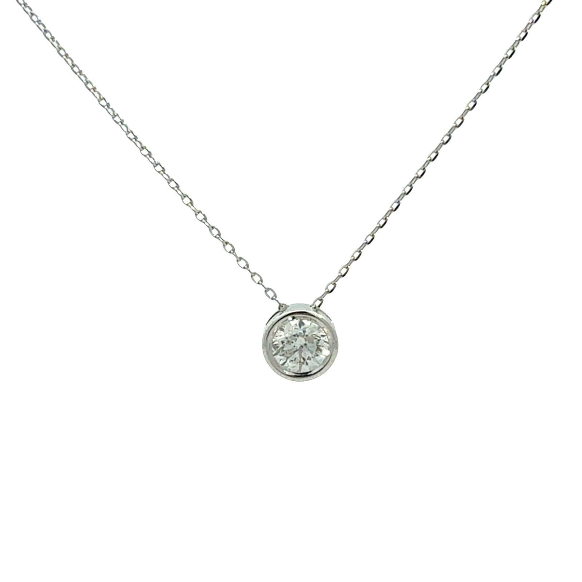 14k White Gold and 0.46cttw Diamond Bezel Set Solitaire Pendant Necklace0