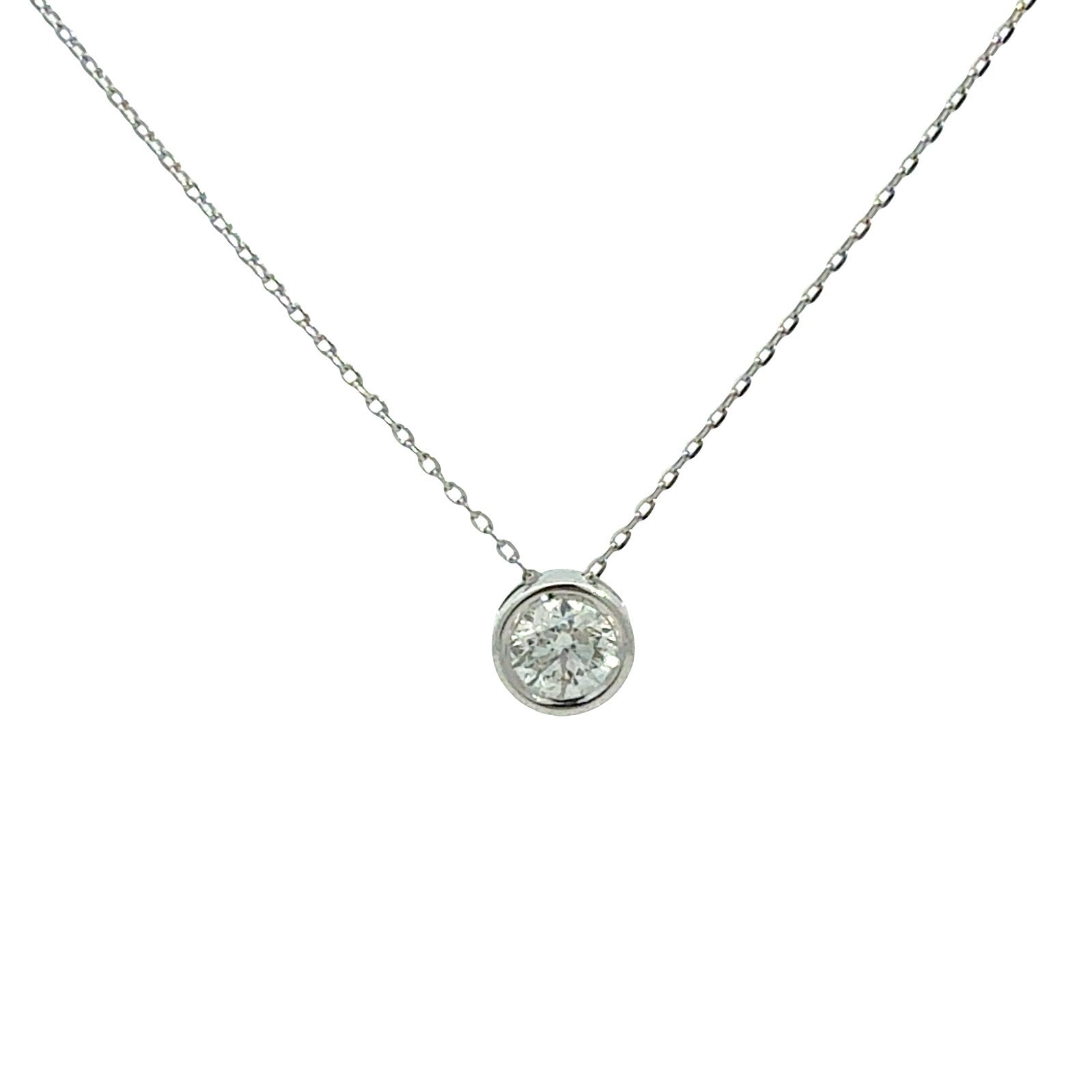 14k White Gold and 0.46cttw Diamond Bezel Set Solitaire Pendant Necklace0