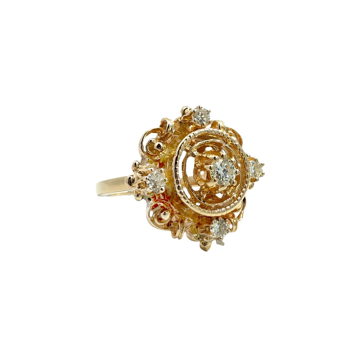 Vintage 14k Yellow Gold 0.39cttw Diamond Filigree Cocktail Ring1