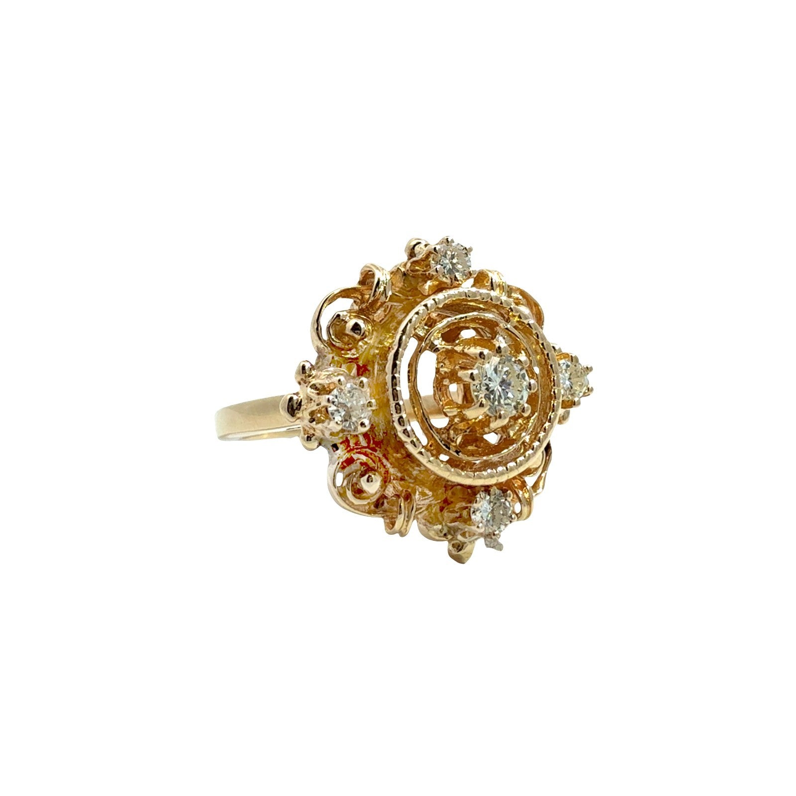 Vintage 14k Yellow Gold 0.39cttw Diamond Filigree Cocktail Ring0