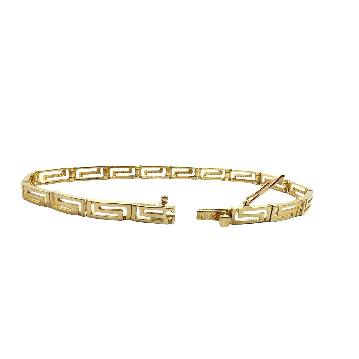 Stamped 585 14k Yellow Gold Greek Key Link Bracelet 7 in2