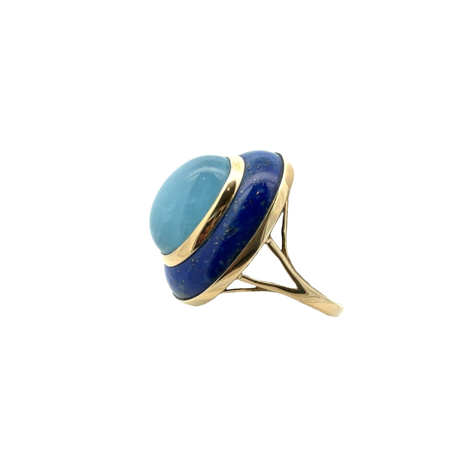 Estate 14k Yellow Gold, Aquamarine, & Lapis Lazuli Cocktail Ring1