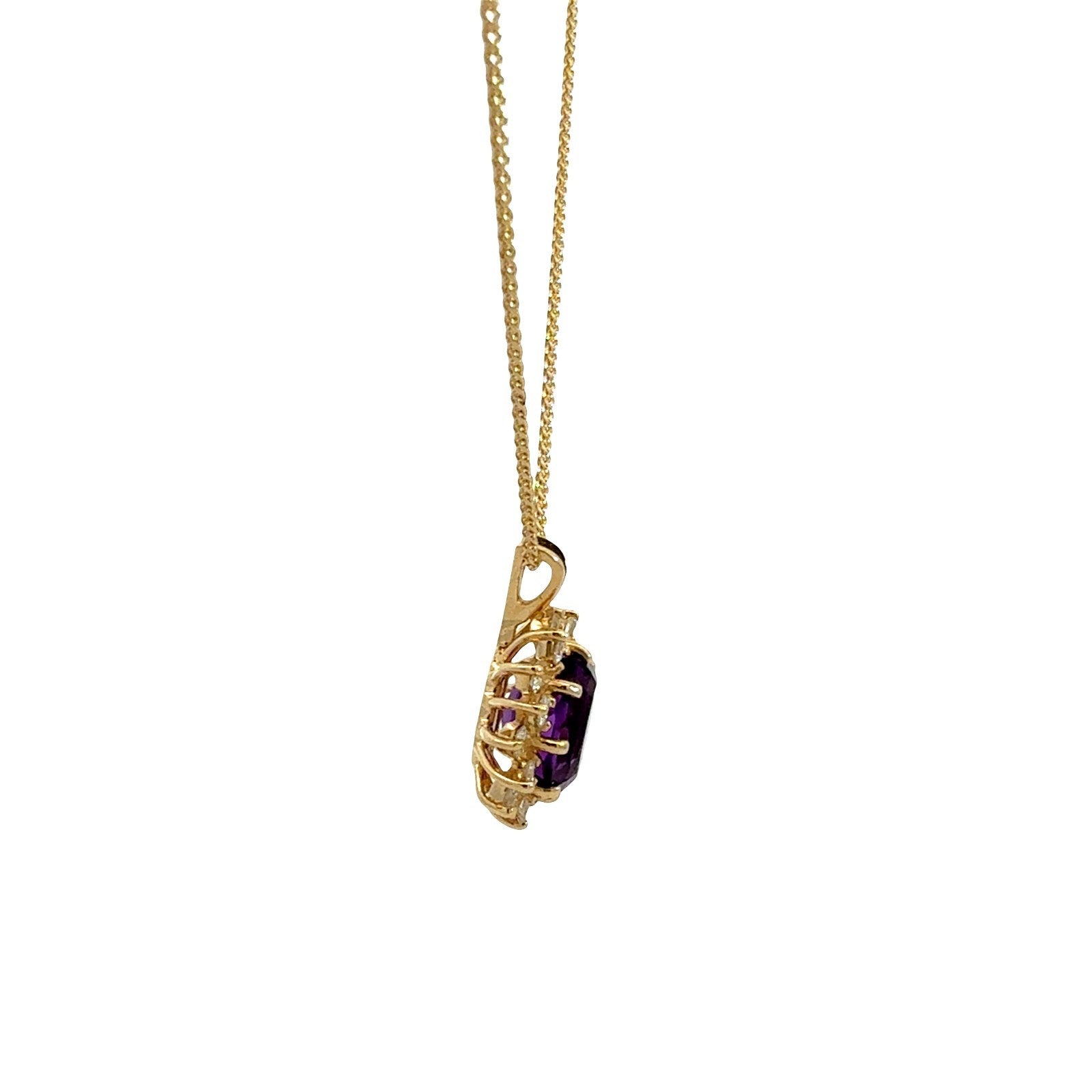 14K Yellow Gold 2.41tcw Oval-Cut Amethyst 0.48cttw Diamond Halo Pendant Necklace3