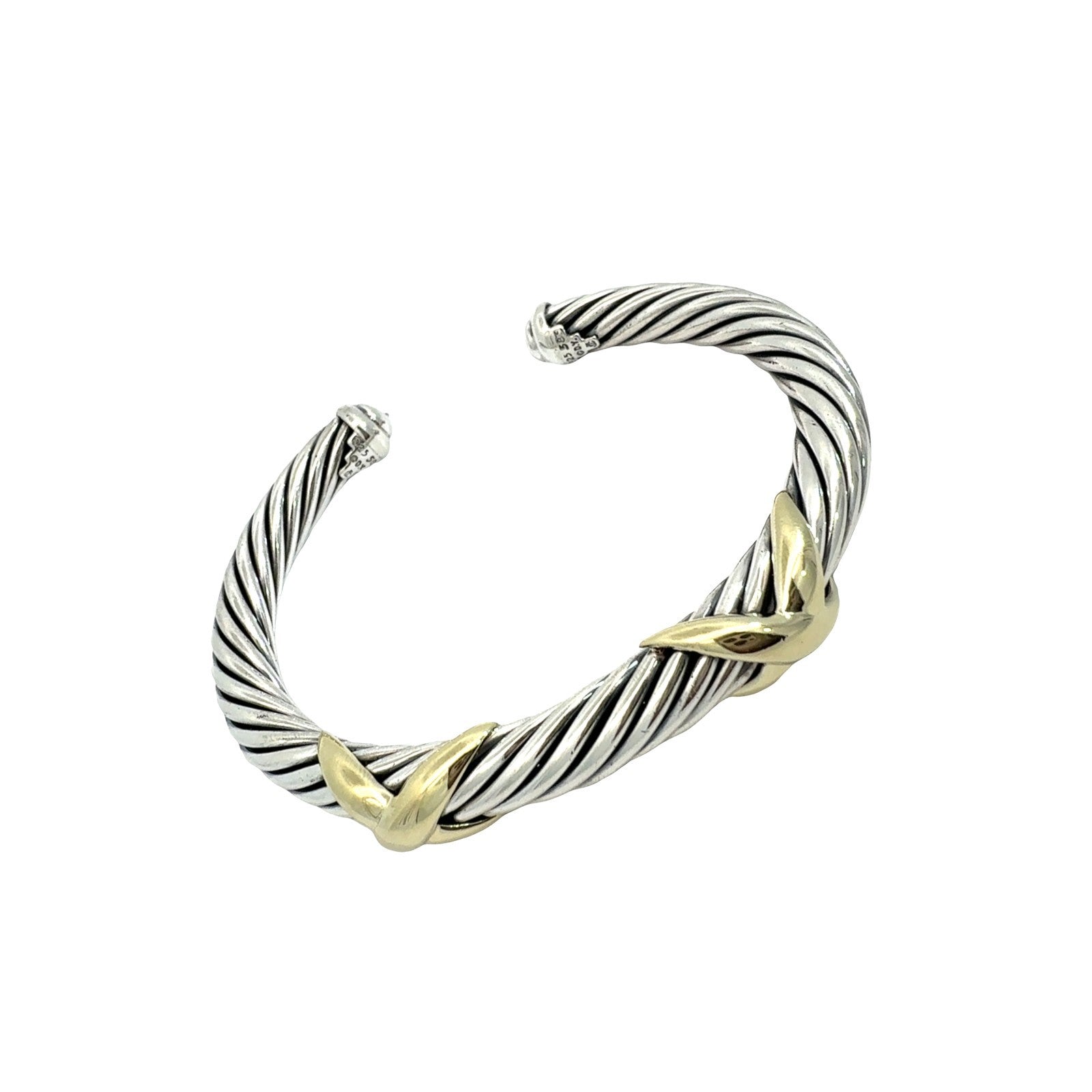 David Yurman Sterling Silver and 14k Yellow Gold Twisted Cable Bangle Bracelet0
