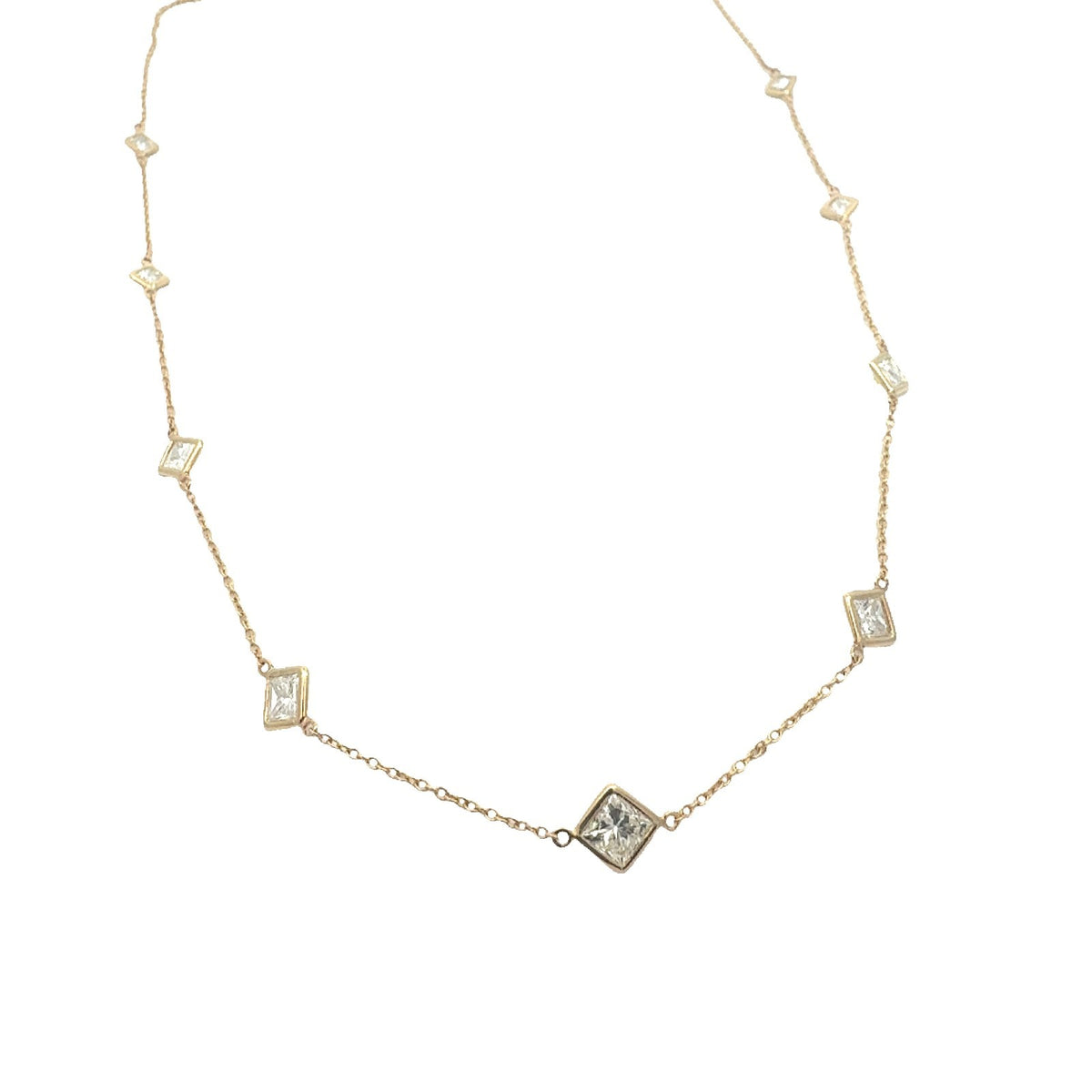 14k Yellow Gold Graduated Square 3.10cttw Diamond Station Necklace 20"1