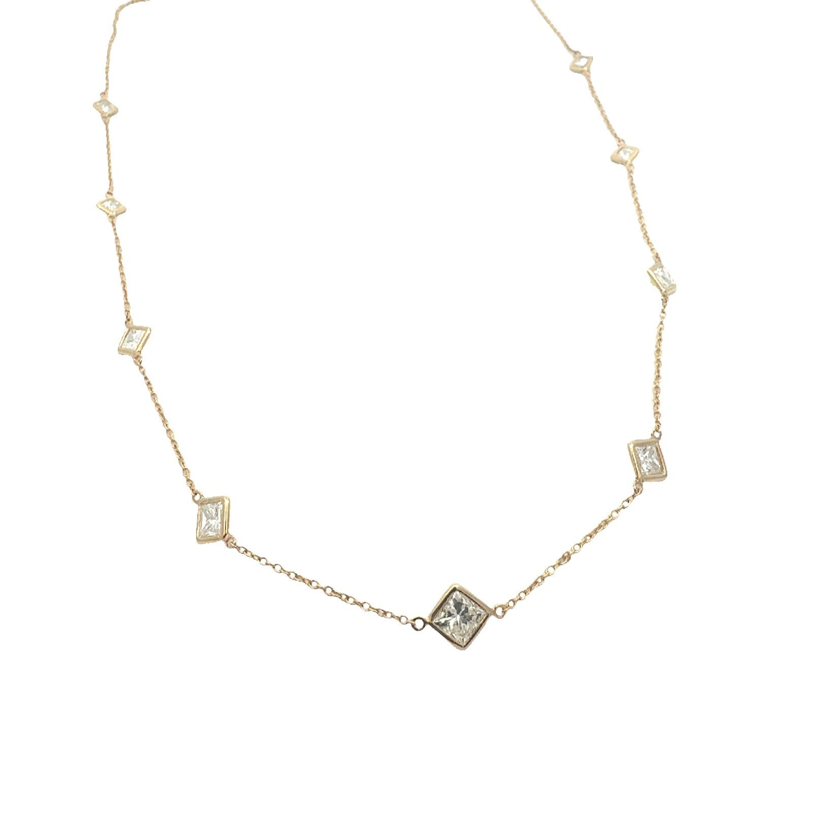 14k Yellow Gold Graduated Square 3.10cttw Diamond Station Necklace 20"1