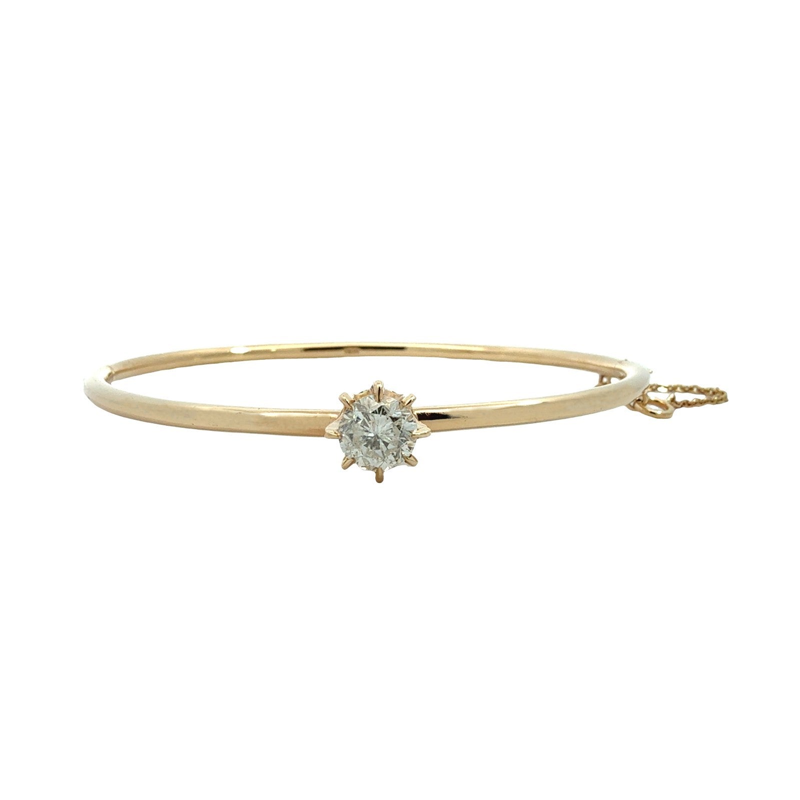 14k Yellow Gold Stamped 0.91tcw Diamond Solitaire Hinged Bangle Bracelet0