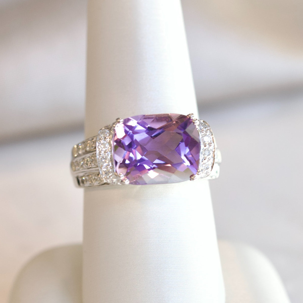 14k White Gold Cushion-Cut 4.73tcw Amethyst and 0.88cttw Diamond Cocktail Ring0