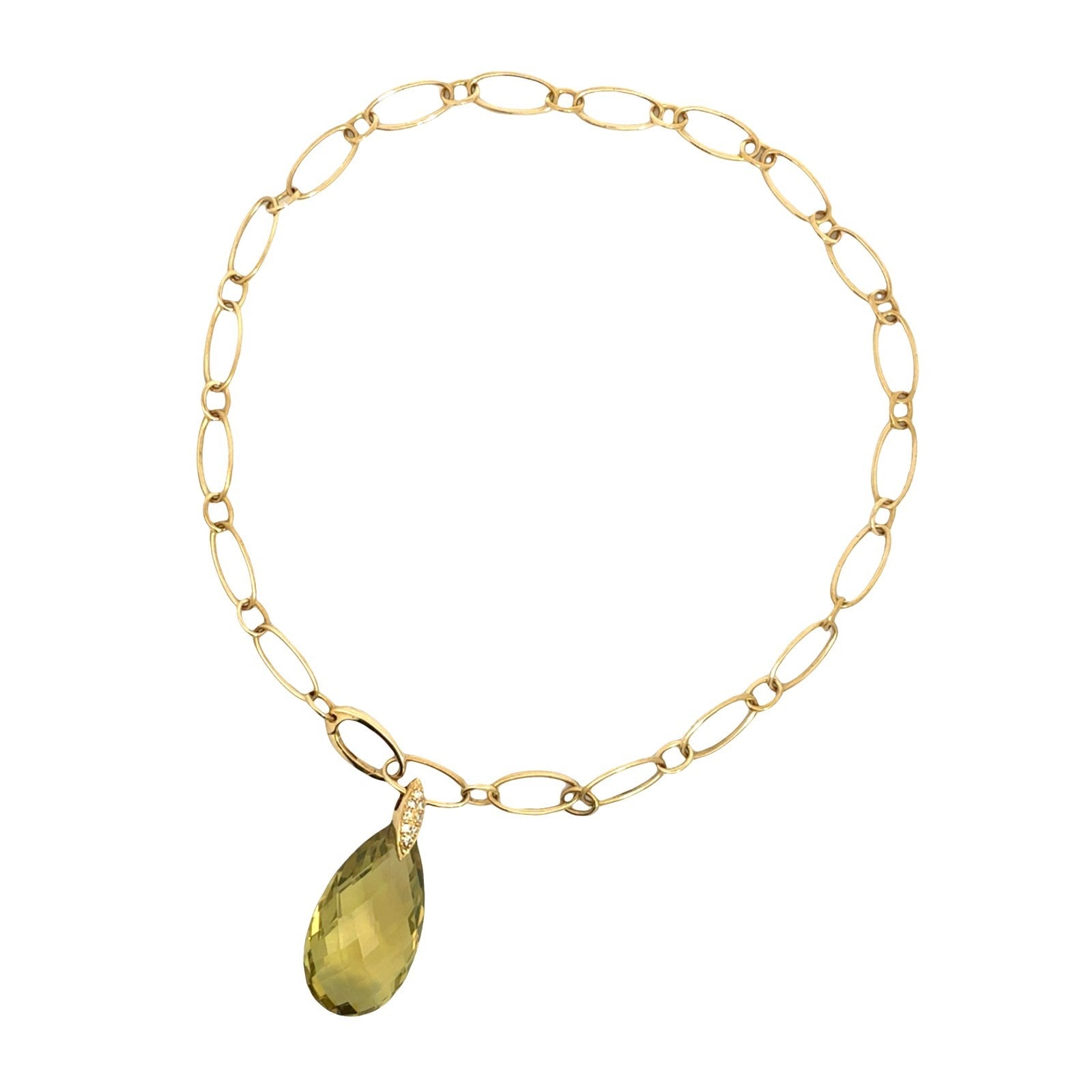 18k Yellow Gold Lemon Quartz 0.13cttw Diamond Paperclip Chain Pendant Necklace1