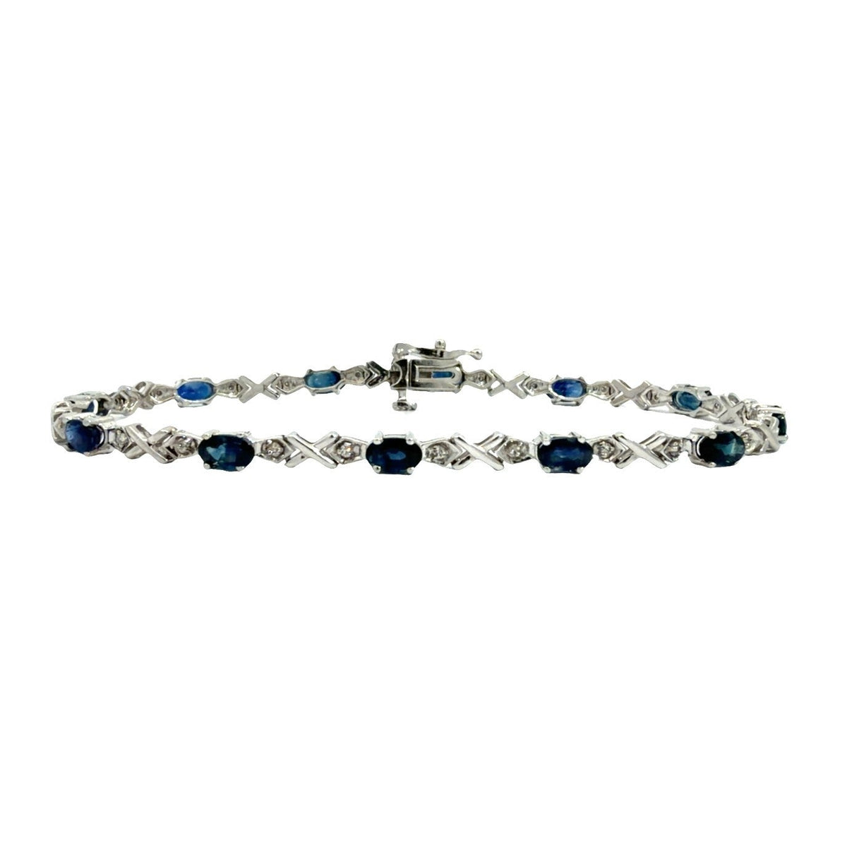 14k White Gold 2.76ctw Sapphire &amp; 0.18ctw Diamond Tennis Bracelet 7"0