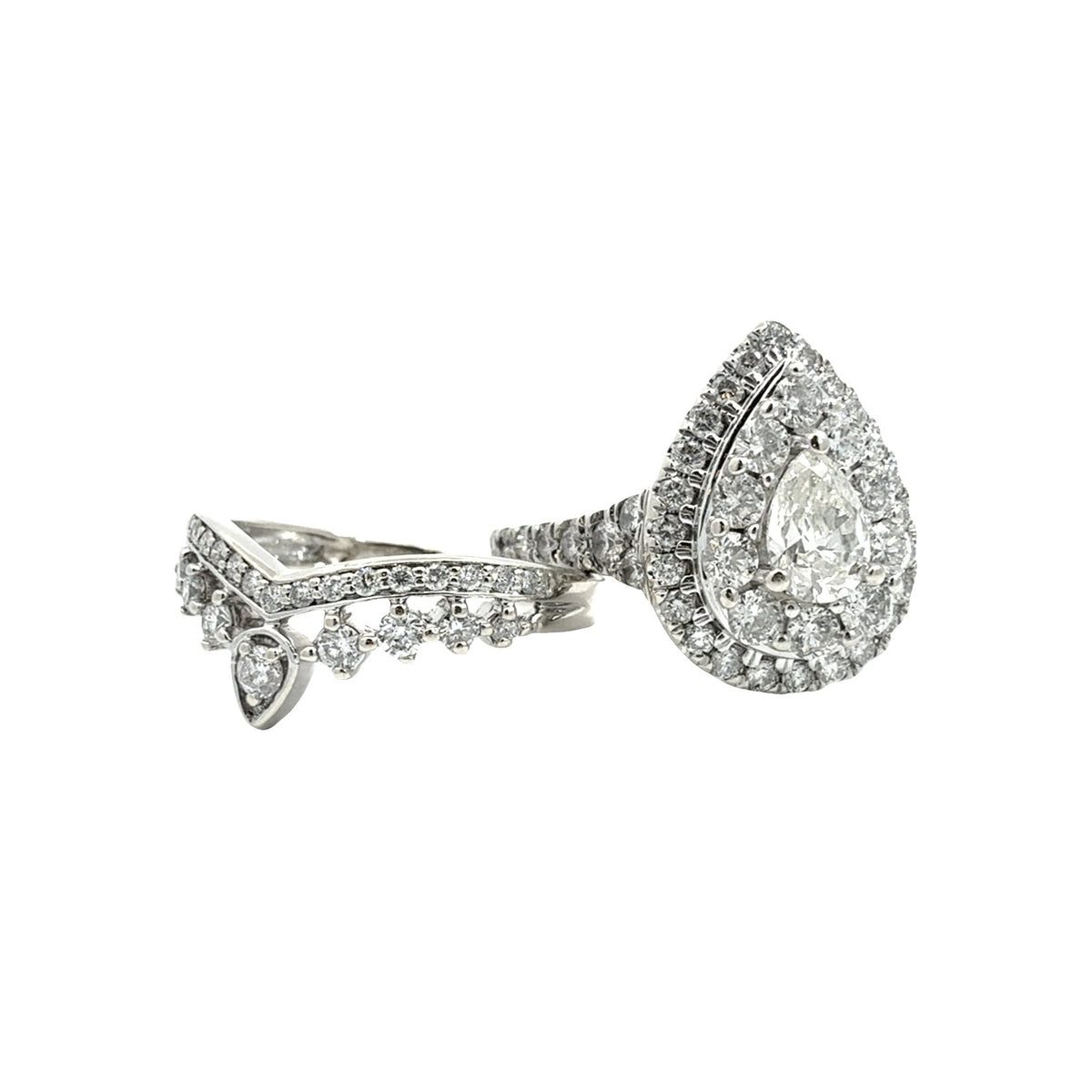 14k White Gold Pear Double Halo 1.93cttw Diamond Bridal Set1