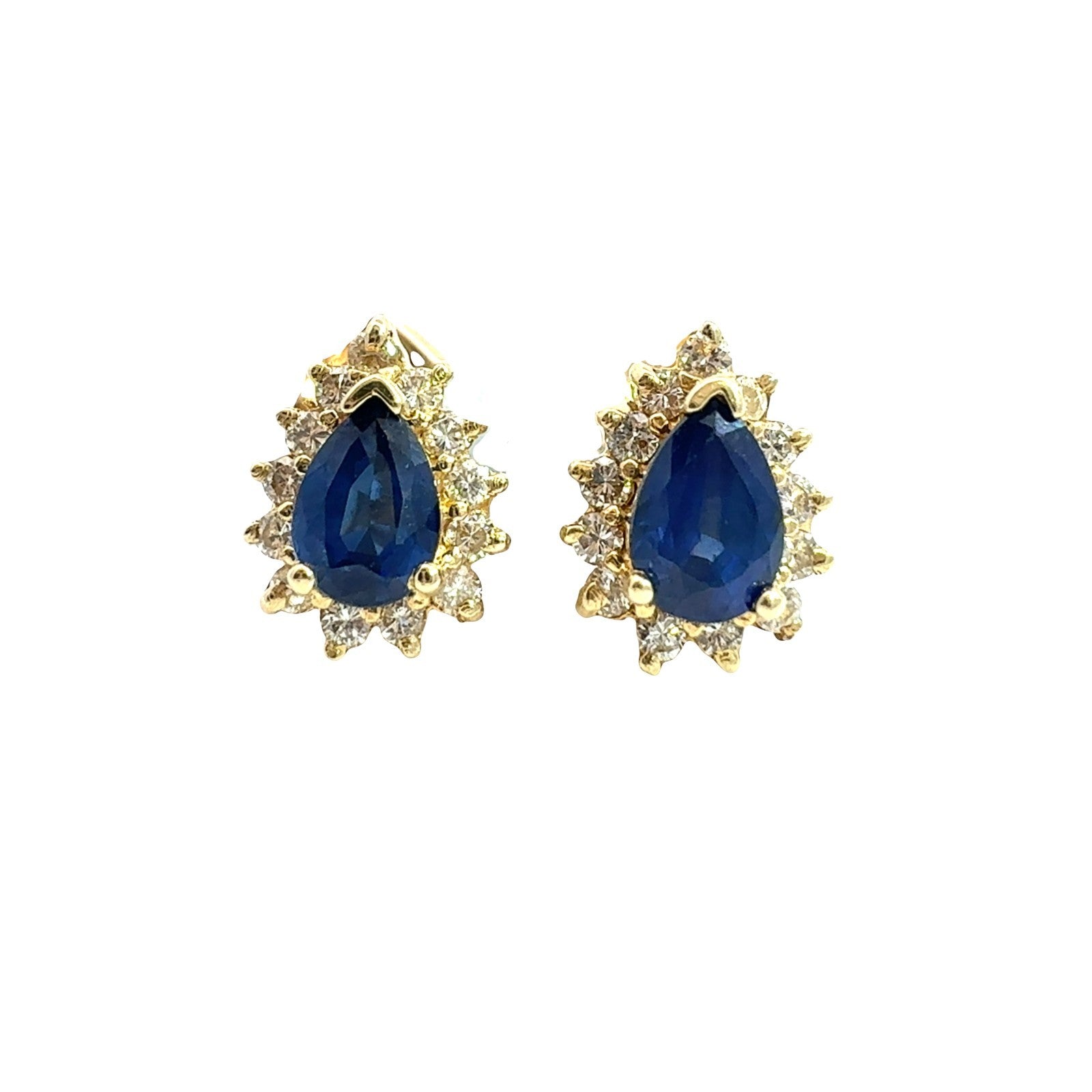 14k Yellow Gold Pear-Cut 1.20cttw Sapphire & 0.39cttw Diamond Halo Earrings7