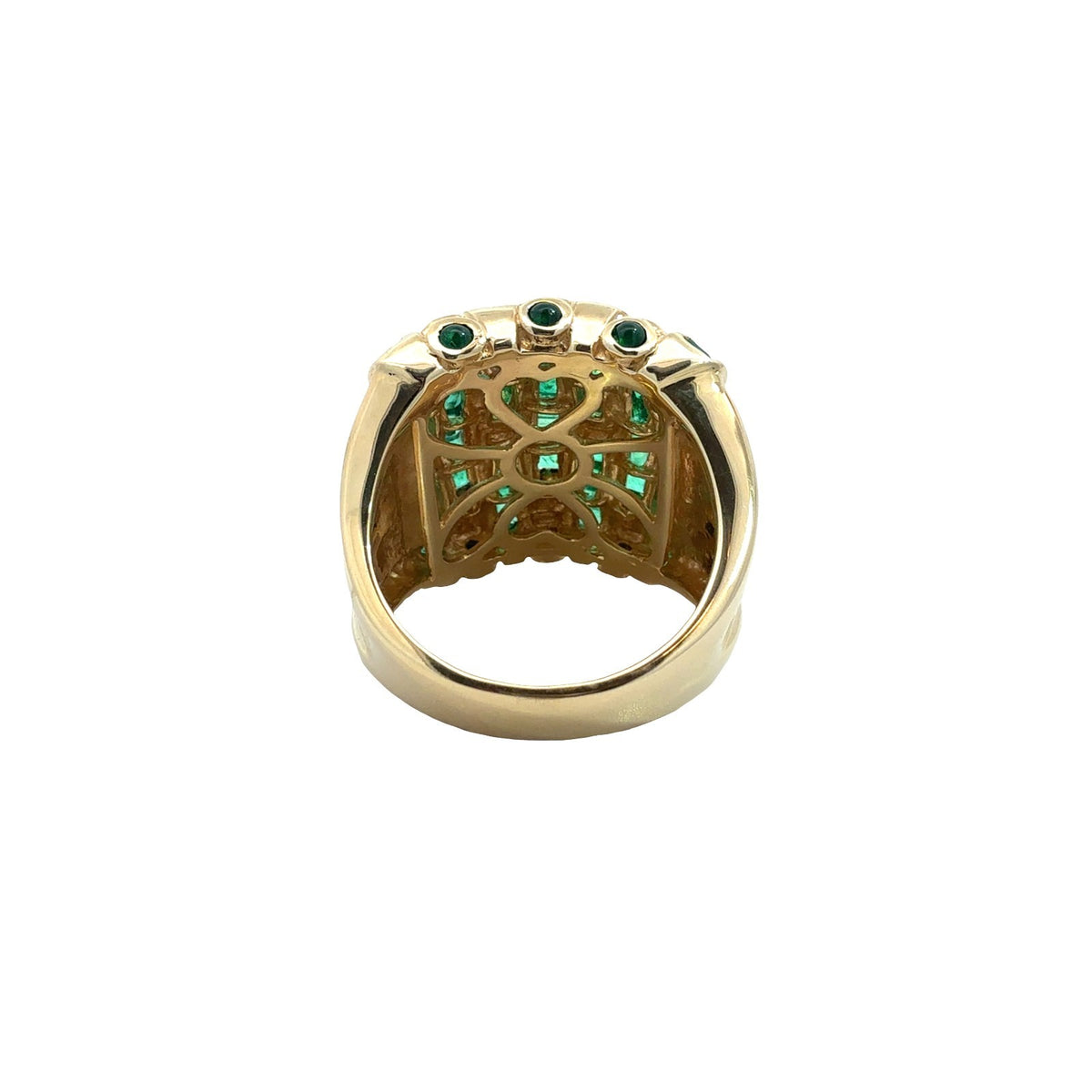 Vintage 14k Yellow Gold 0.30cttw Diamond 1.70cttw Emerald Woven Cocktail Ring3