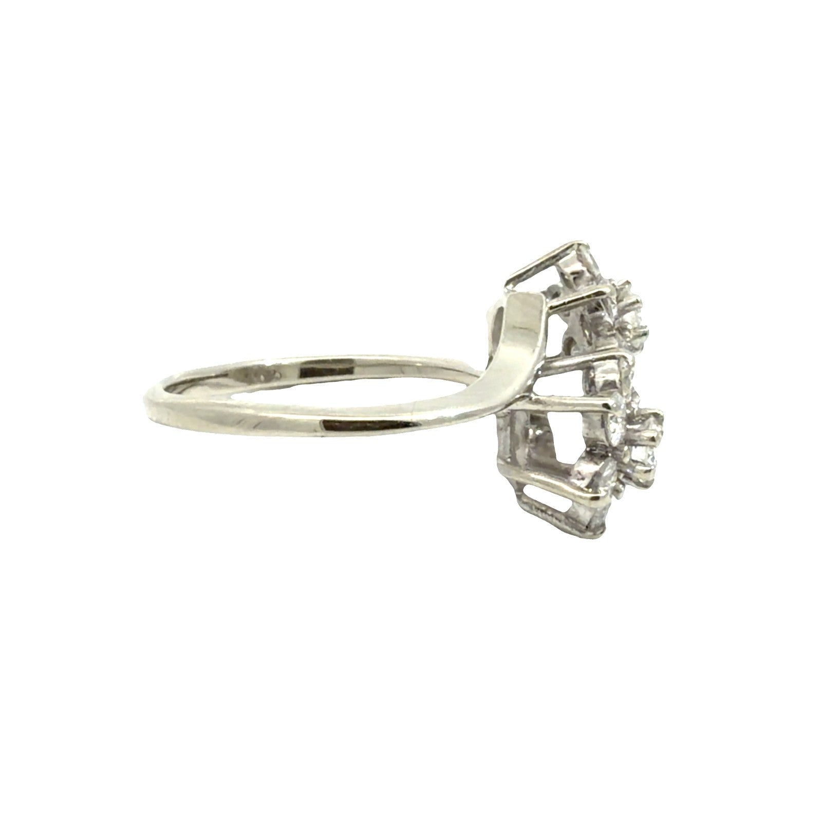 Vintage Stamped 14k White Gold 0.94cttw Diamond Floral Bypass Ring Size 5.750