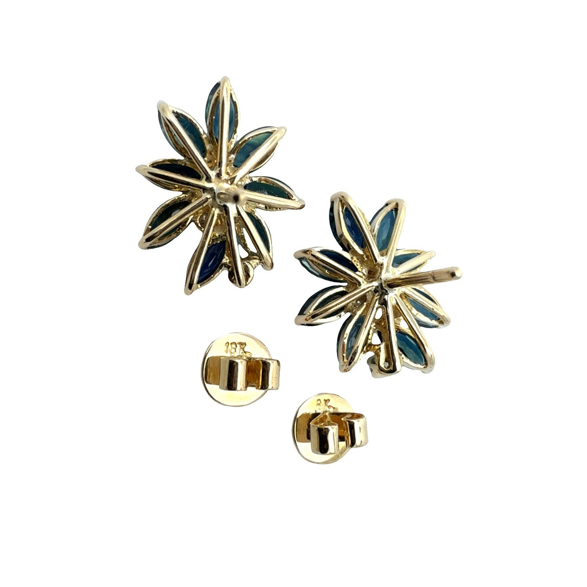 Vintage 18k Yellow Gold 3.36cttw Sapphire and 0.16cttw Diamond Cluster Earrings5