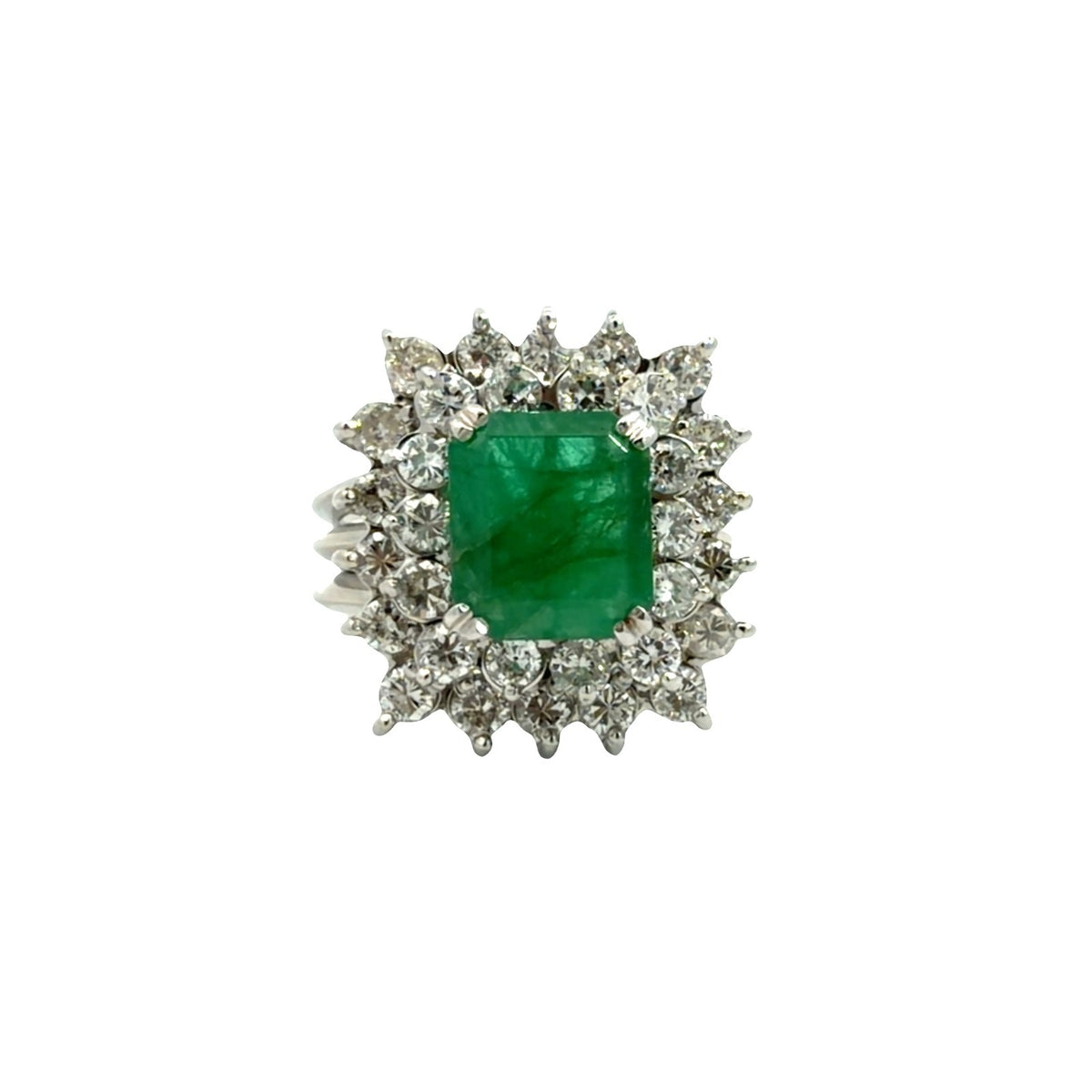 14k White Gold 1.50ctw Emerald and 1.60ctw Diamond Ring Sz 60