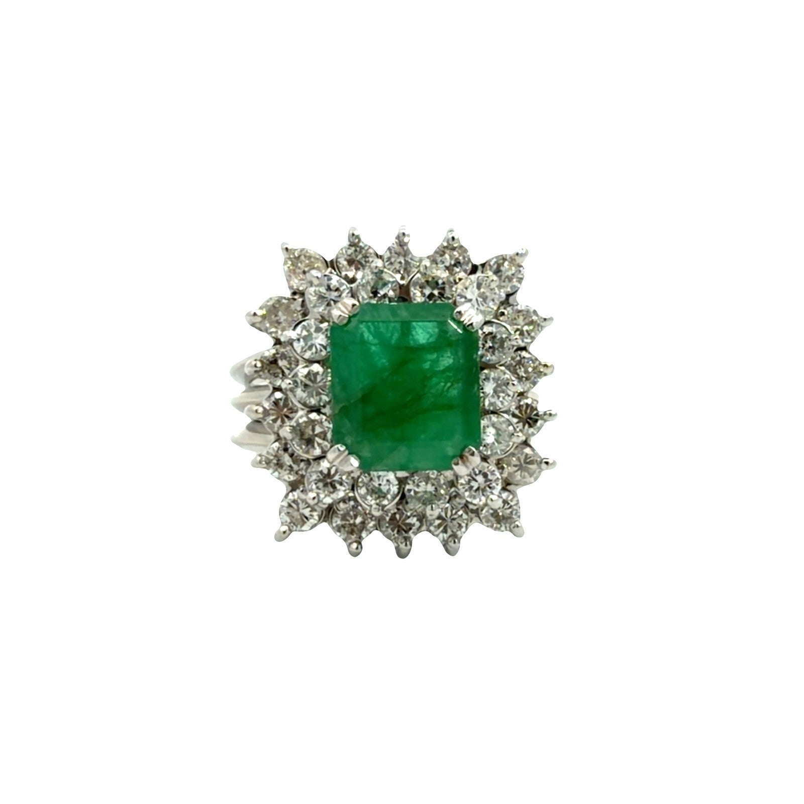 14k White Gold 1.50ctw Emerald and 1.60ctw Diamond Ring Sz 60