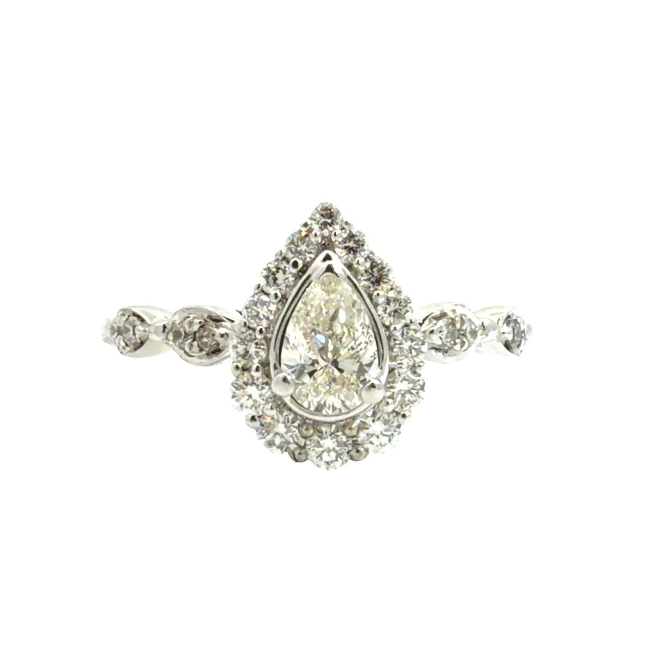 14k White Gold 0.63cttw Pear Diamond with Halo Engagement Ring Size 6.750